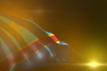 beautiful vivid photo of Democratic Republic of Congo made of dots waving on yellow - selective focus and place for your content - any celebration flag 3d illustration..