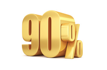 3d render illustration. Golden ninety percent on a white background.  Illustration for advertising.