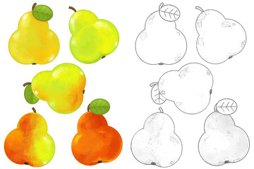 cartoon pear set on white background - illustration