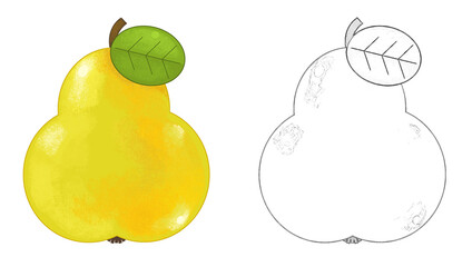 cartoon fruit pear on white background - illustration