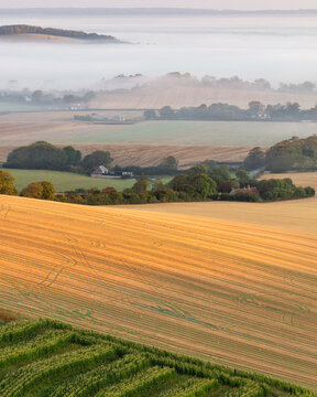 View from the South Downs near Lewes on the misty Autumn morning