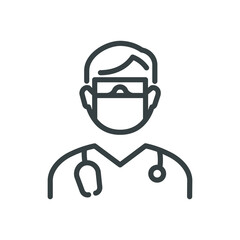 Doctor face mask glasses linear icon fully editable stroke