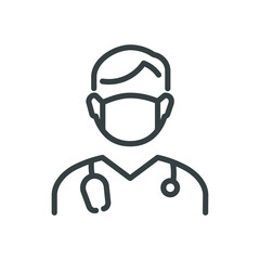 Doctor with face mask protection linear icon fully editable stroke