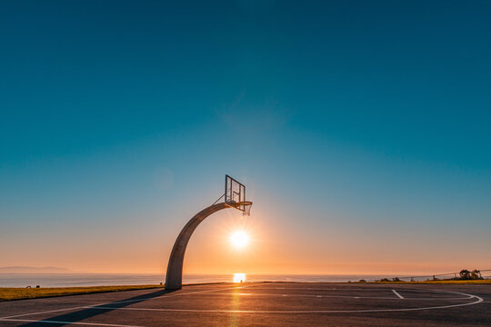 Sunset basketball court shot in San Pedro