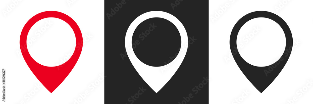 Poster set pin map marker pointer icon, gps location flat symbol sign – stock vector