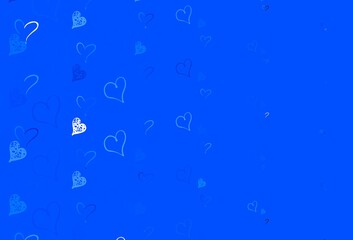 Light BLUE vector template with doodle hearts.