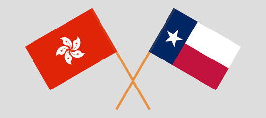 Crossed flags of the State of Texas and Hong Kong