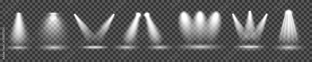 Aufkleber set illuminated spotlight on transparent background. transparent realistic effect. bright light beam