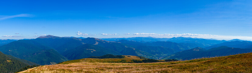 Panorama of the Carpathians on a clear sunny day, Ukraine