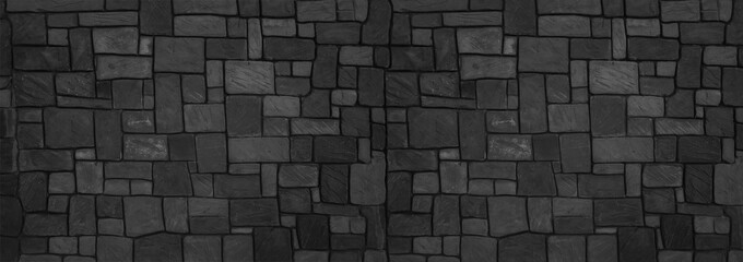 panoraam grey black  Slate Marble Split Face Mosaic  pattern and background brick wall floor top view surfac