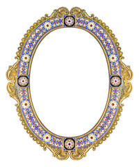Golden frame for paintings, mirrors or photo isolated on white background. Design element with clipping path