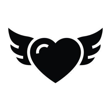 heart wings vector glyph icon