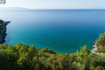 view of the sea from the sea, Dilek Peninsula National Park in Turkey, 