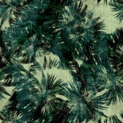 Green tropical palm tree leaves seamless pattern. High quality illustration. Vivid, detailed, and highly textured graphic design. Trendy jungle foliage for fabric or repeat surface design.