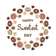 stock vector circular ornament happy sweetest day design with donuts and cookies on white background