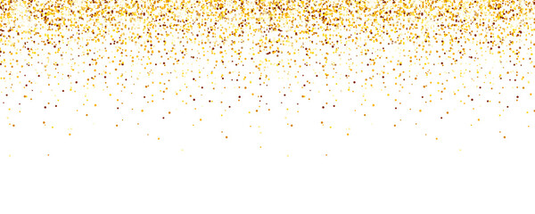 Sparkling Golden Glitter on White Vector Background. Falling Shiny Confetti with Gold Shards. Shining Light Effect for Christmas or New Year Greeting Card.