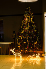 A christmas tree in a room