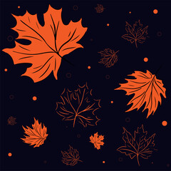 Fototapeta na wymiar black outline of autumn leaves sketch icons pattern set
