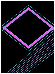 Geometric frame in the form of a diamond and lines of neon colors. - 381014635