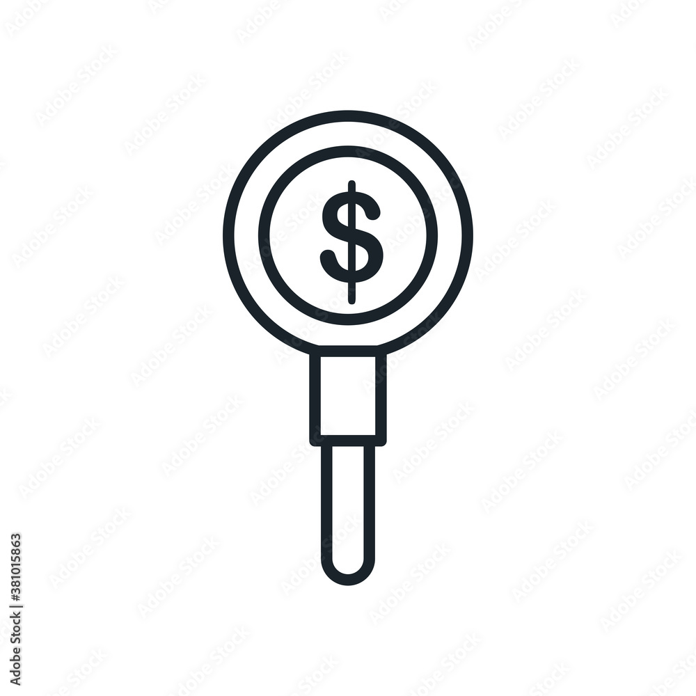 Poster dollar in lupe line style icon vector design