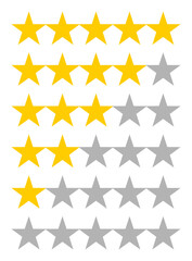 Set of Yellow and Grey Review Rating Stars. Vector Image.