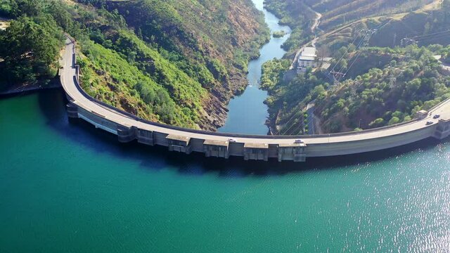 Aerial View of Castelo de Bode Dam and Z&ecirc;zere River Valley in Portugal