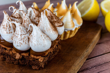 Mini chocolate cake and lemon pie.