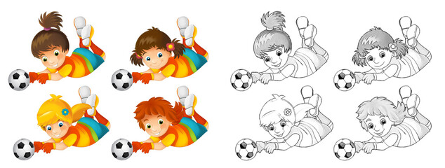 cartoon scene with football soccer girl on white background - illustration