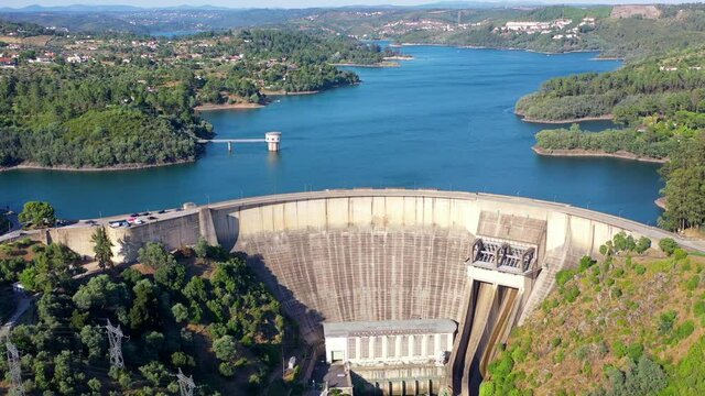 Aerial View of Castelo de Bode Dam and Reservoir in Central Portugal
