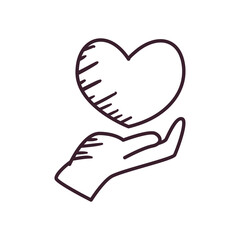 pop art heart over hand line style icon vector design
