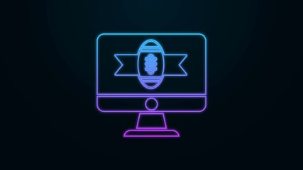 Glowing neon line American football on tv program icon isolated on black background. 4K Video motion graphic animation - Powered by Adobe