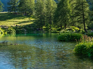 Alps, Italy. Blue Lake in the summer. Aosta Valley.
Around the Matterhorn peak.