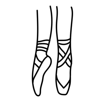 Vector image of ballet Pointe shoes. Line art dance shoes