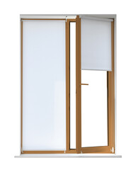 Modern plastic window with brown frame on white background