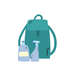 bag with sanitizer spray bottles free form style icon vector design