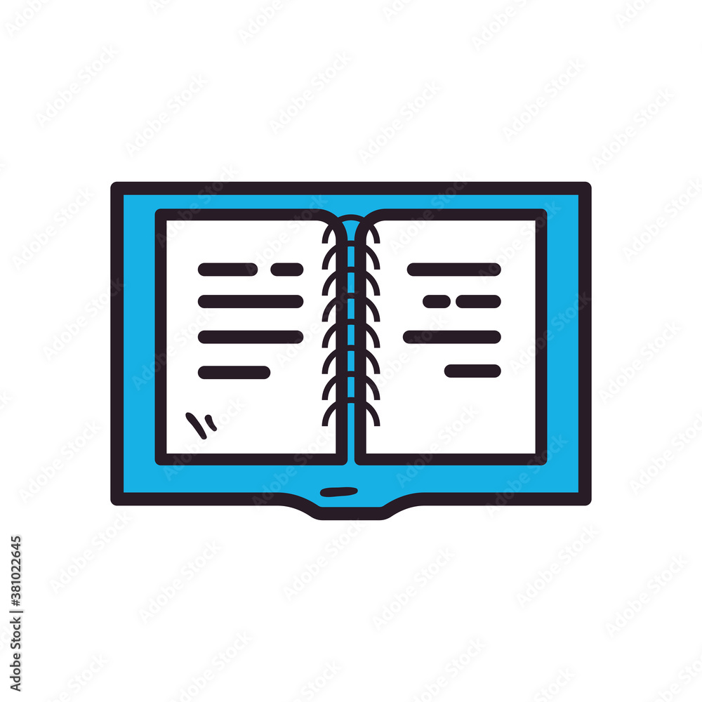Poster school open notebook line and fill style icon vector design