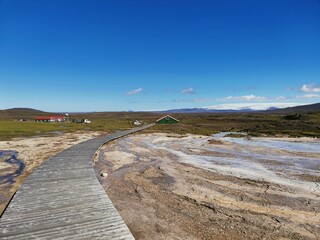 steaming vulcanic lake in the highland of iceland near route F35