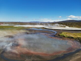 steaming vulcanic lake in the highland of iceland near route F35