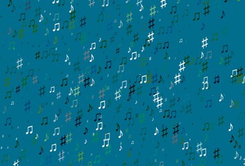 Light Blue, Green vector texture with musical notes.
