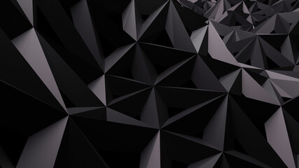 Triangular mesh. 3D illustration. Black and white geometric background.