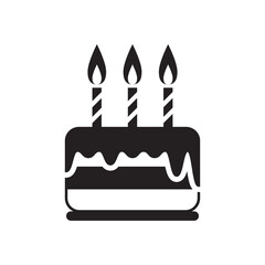 Birthday cake icon, black isolated on white background, vector illustration.