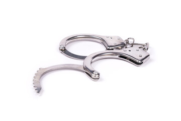 open handcuffs isolated on white background
