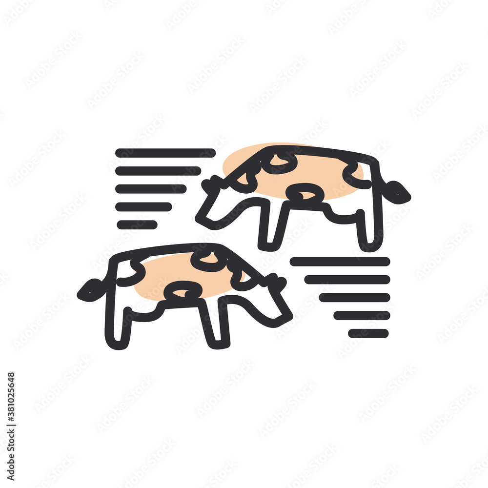Poster cows line and fill style icon vector design