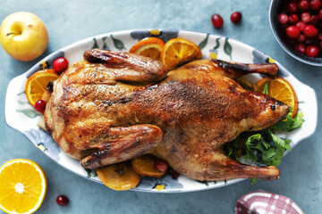 Baked duck with vegetables