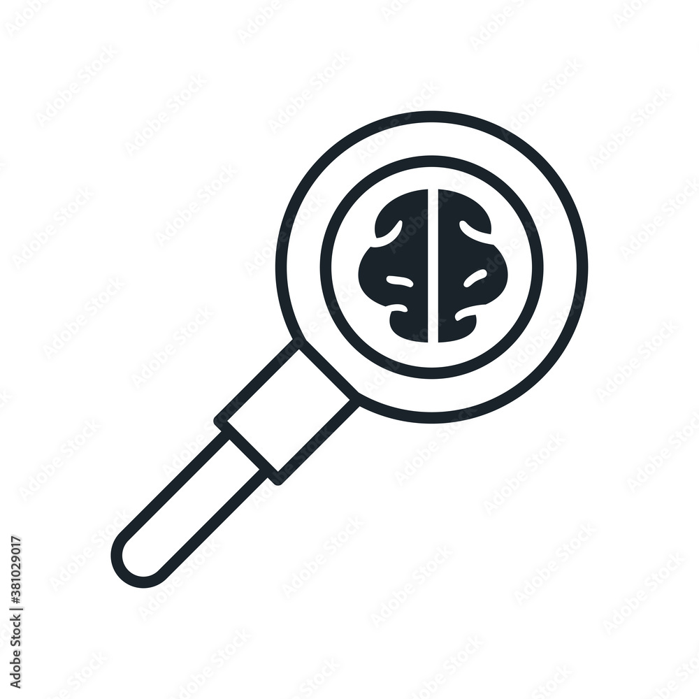 Poster brain in lupe line style icon vector design