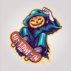 Skeleton Skateboards Halloween Scary Illustrations for your work clothing merchandise stickers and poster advertising business brands 