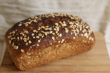 Rustic baked oat bread loaf