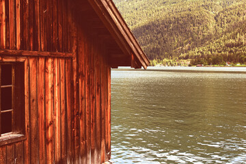 wooden hut on the lake, achensee tyrol, austria