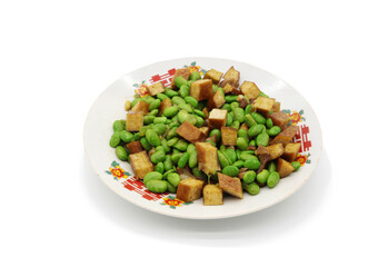 A dish of beans on the white background board, Chinese food