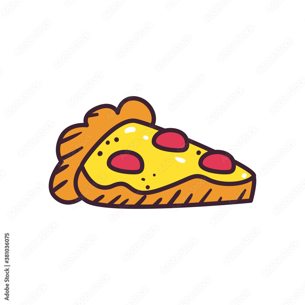 Poster pop art pizza line and fill style icon vector design